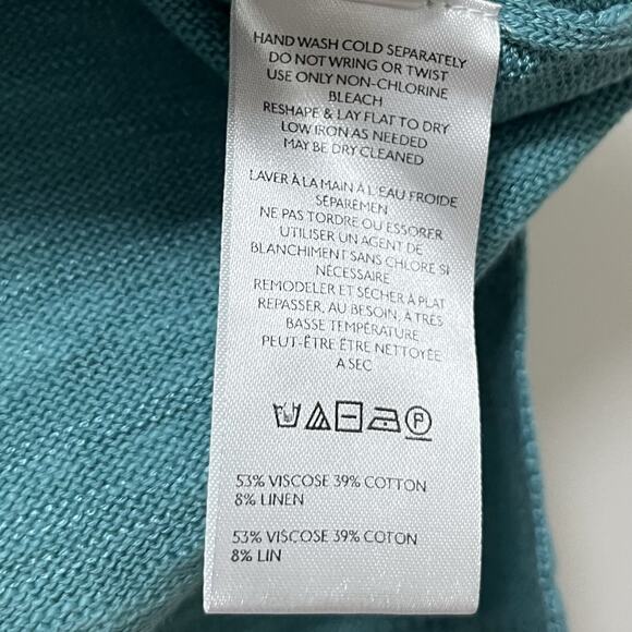 Free People Beach Marina Del Sol Linen Blend Sweater Top Size XS Teal Coastal - Picture 7 of 7